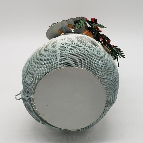 Metal Christmas Smiling Snowman Holding Wreath Bird on Hat Votive Candle Decor - Picture 6 of 11